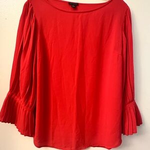 Women's Red Pleated Sleeve Top